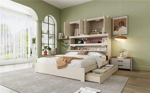English Elm Full Size Wooden Platform Bed With Usb Charging, Storage Headboard & Elegant Drawers In Cream N820S00045K