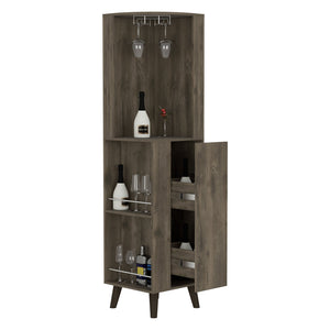 English Elm Cincinatti Corner Bar Cabinet Dark Brown with Stemware Rack, 2 Railed Shelves, 2-Tier Drawer, Open Prep Shelf B070S00176