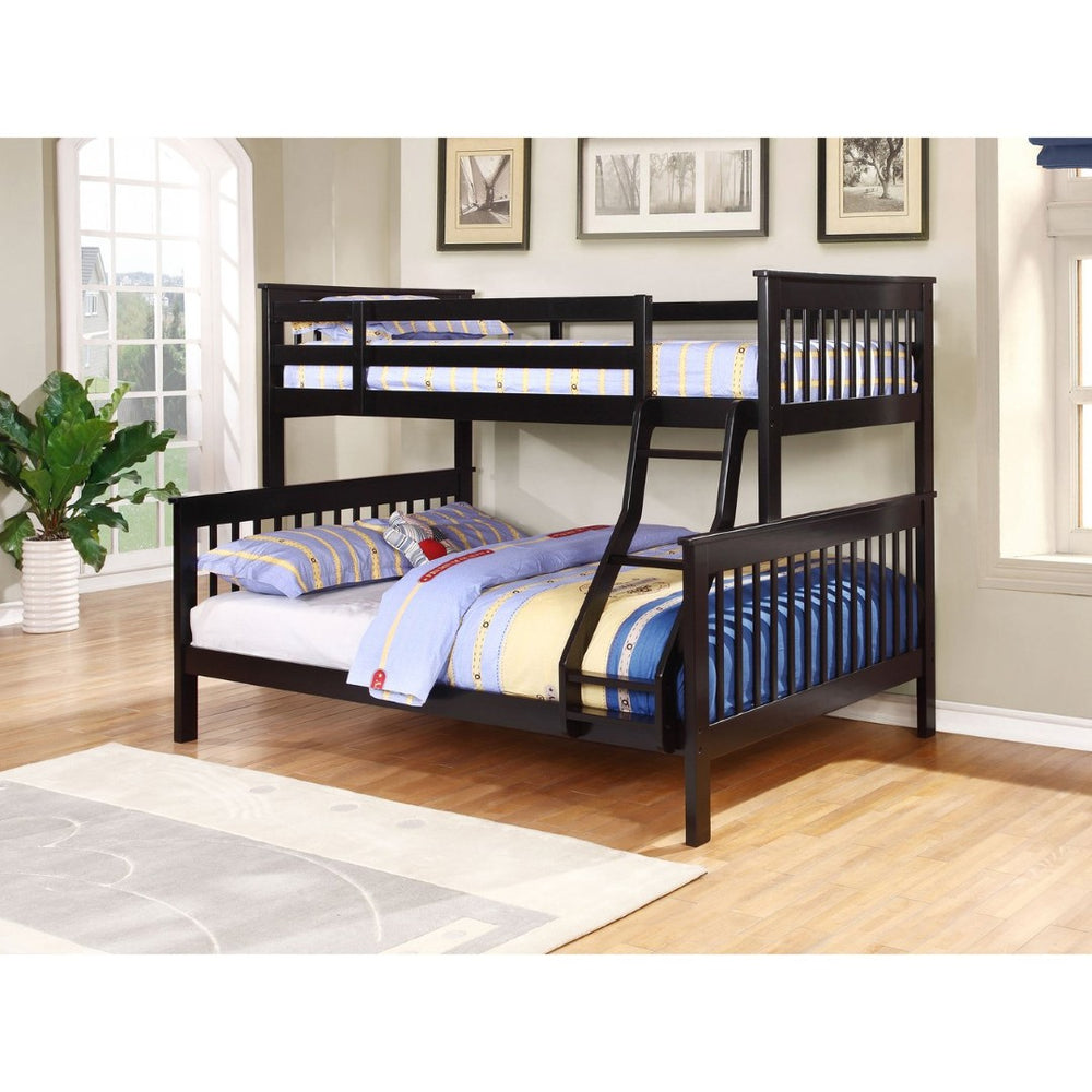 English Elm Severington Modern Black Wood Twin Over Full Bunk Bed – Stylish, Space-Saving Design For Kids' Rooms B062S00836-GIGA