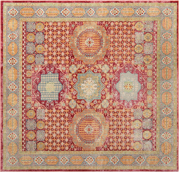 Unique Loom Austin Washington Machine Made Border Rug Beige, Cream/Ivory/Light Blue/Puce/Red/Yellow/Peach/Orange 8' 0" x 8' 0"