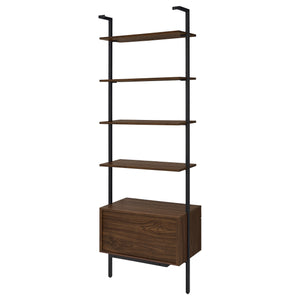 English Elm Wendell Rustic Walnut 4-Shelf Wall Bookcase with Drawer — Space-Saving Engineered Wood Storage, 96" high B062P375508