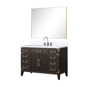 English Elm Brown Oak Single Bath Vanity 48" W x 22" D with Polished White Quartz Top, Chrome Faucet & 46" Mirror B2731S02015