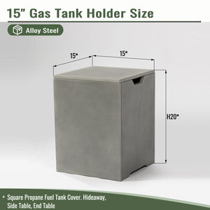 English Elm Propane Tank Cover with Lockable Iron Holder, Side Table & Storage, Stable Outdoor Gas Cylinder Organizer W853P208879