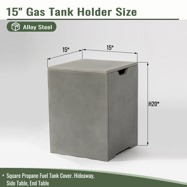 English Elm Propane Tank Cover with Lockable Iron Holder, Side Table & Storage, Stable Outdoor Gas Cylinder Organizer W853P208879