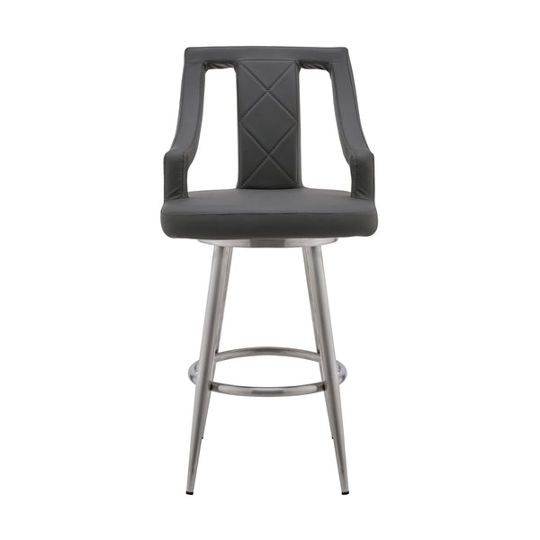 English Elm Norcia 30" Gray Faux Leather Swivel Bar Stool with Diamond Stitching, Thick Foam & Brushed Steel Frame B2736P268573