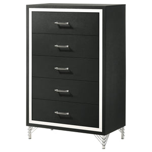 English Elm Malcolm Five Drawer Chest in High Gloss Black with Chrome Pulls for Modern Bedrooms B062P447799
