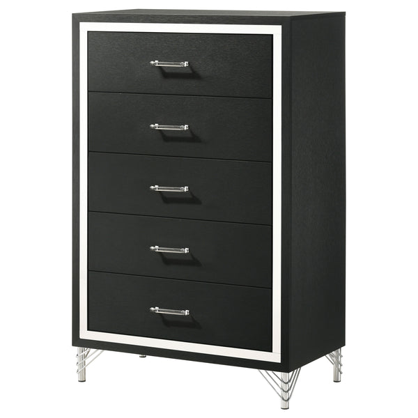 English Elm Malcolm Five Drawer Chest in High Gloss Black with Chrome Pulls for Modern Bedrooms B062P447799