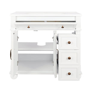 English Elm 35.6" Freestanding Bathroom Vanity with Roman Column Base and Ceramic Integrated Sink W1801S00009
