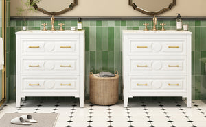 English Elm 60'' Bathroom Vanity Set With Elegant Ceramic Sink, Soft-Close Drawers, Solid Wood Frame Storage Solution N710SS00003K