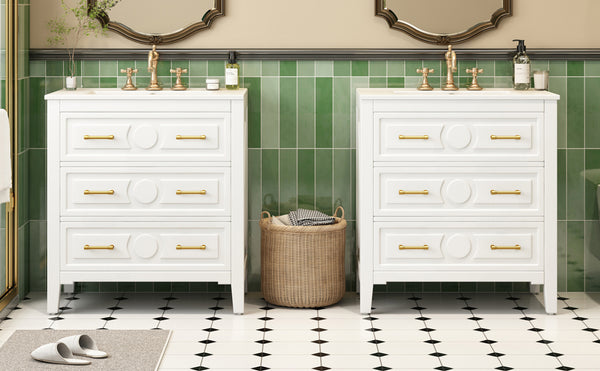 English Elm 60'' Bathroom Vanity Set With Elegant Ceramic Sink, Soft-Close Drawers, Solid Wood Frame Storage Solution N710SS00003K