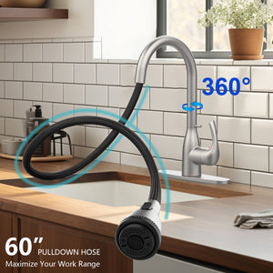 English Elm Kitchen Pull Down Faucet Brushed Nickel High Arc Sprayer for Farmhouse Bar Sinks T3177P289664