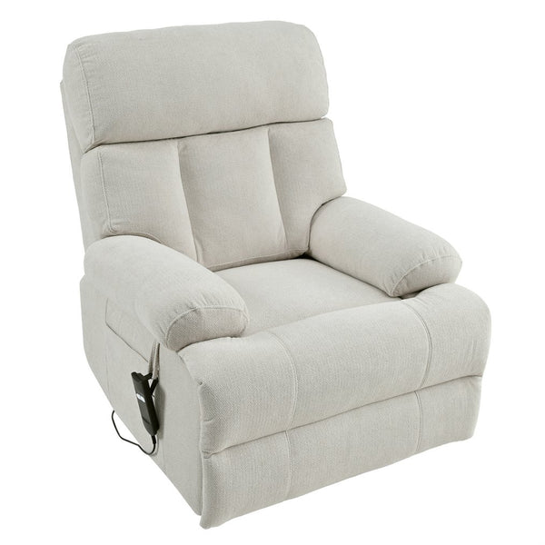 English Elm Oversized Power Lift Recliner Chair with Remote Control, Spacious Fabric Seat and Side Pocket for Comfort and Support Light Gray W1028P261273