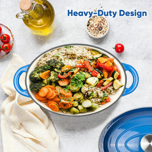 English Elm The oval dutch oven 11.4" 3.5L Blue Enamel Cast Iron, Nonstick Easy-Clean, Even Heat & Moisture Locking T3950P391586