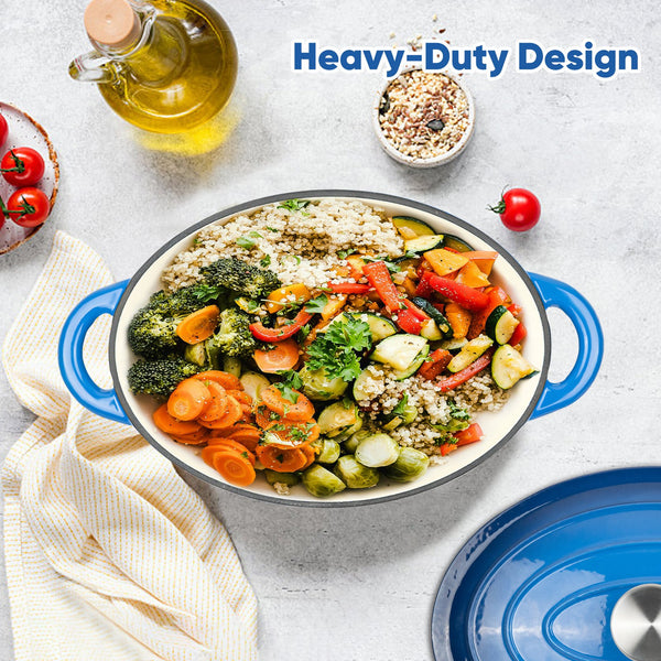 English Elm The oval dutch oven 11.4" 3.5L Blue Enamel Cast Iron, Nonstick Easy-Clean, Even Heat & Moisture Locking T3950P391586