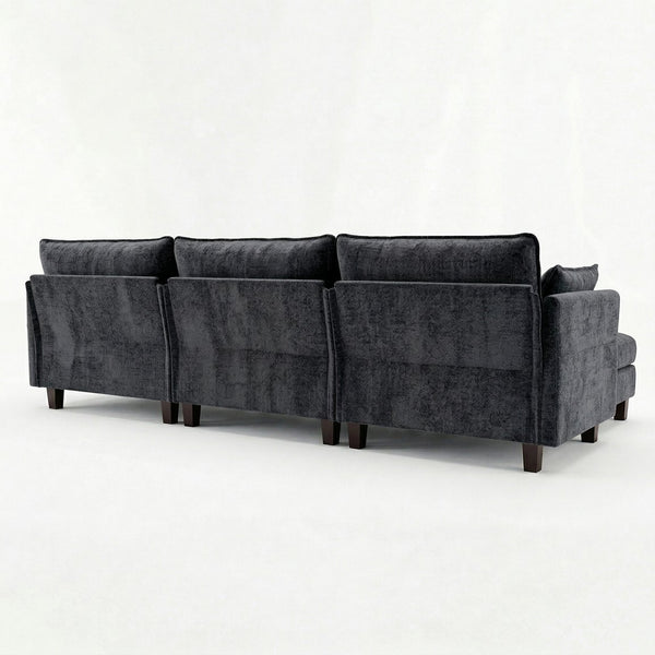 English Elm Modern Chenille Three Seat Sofa with Ottoman Usb Charging Ports and Storage Pockets Black W2519S00002