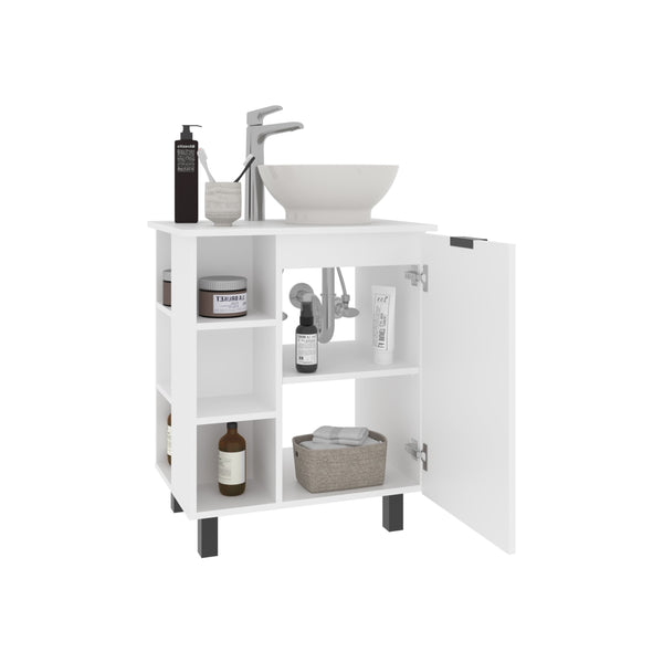 English Elm Allegra Modern Vessel Sink Vanity Wall-Mount with Single Door, Open Shelf Storage, White Finish B200P335304