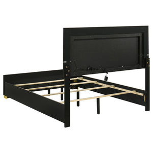English Elm Jeremiah Matte Black Full Panel Bed with Gold Feet and Built-in Led Halo Lighting B062S01753