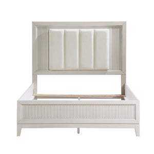 English Elm Antique Ambrose Queen Platform Bed with Footboard Storage Drawers Rustic Acacia Veneer Finish Antique White 66.75 L x 39.5 W x 8 H B011S01457