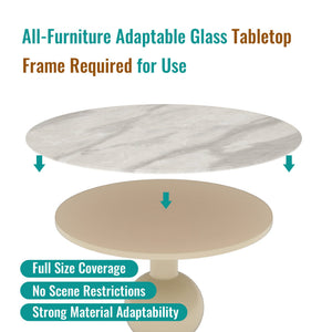 English Elm 36"inch Round Tempered Glass Tabletop Marble Print Indoor Outdoor Dining Patio Gray W241P361490