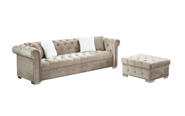 English Elm Reversible L Shaped Velvet Sectional with Tufted Back Nailhead Trim Parlor Elegance B205S00005