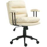 English Elm Homcom Pu Leather Office Chair, Office Desk Chair, Task Computer Chair With Swivel Wheels, Adjustable Height, Double-Tier Padded, Beige