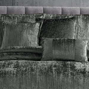 English Elm Turin Velvet 7-Piece Comforter Set Queen with Crinkle Texture, Decorative Pillows & Bed Skirt (Plush) Charcoal B340P342001