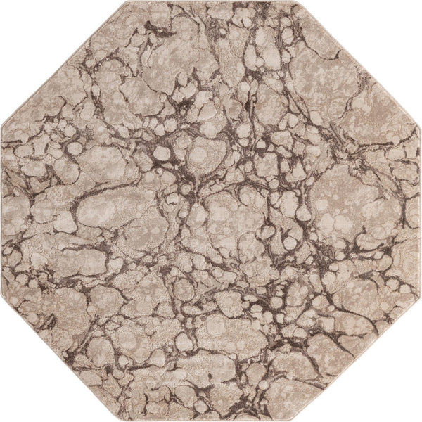 Unique Loom Oasis Breeze Machine Made Abstract Rug Brown, Beige/Ivory 6' 0" x 6' 0"