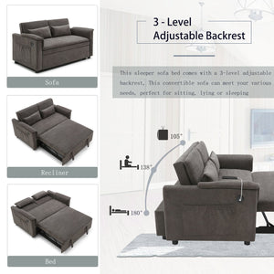 English Elm 55" Velvet Two Seater Pull Out Sofa Bed with USB Ports, Side Pockets, Adjustable Backrest, Compact Lounger DARK GREY W2677P288323