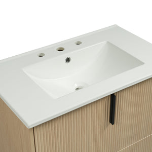 English Elm Christopher Knight Home® - 30" Bathroom Vanity With Ceramic Sink, Soft-Close Drawers & Elegant Fluted Design For Small Spaces N817P295761N