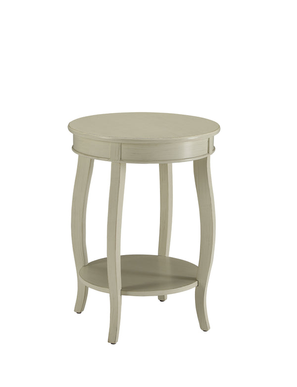 English Elm Aberta Antique White Accent Table with Open Bottom Shelf, Wooden Round Top, Cabriole Legs, KD B2726P281455