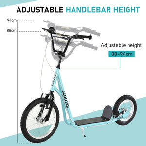 English Elm Aosom Youth Kick Scooter Steel Frame Adjustable Handlebar Inflatable Tires Dual Brake Blue W2225P217070