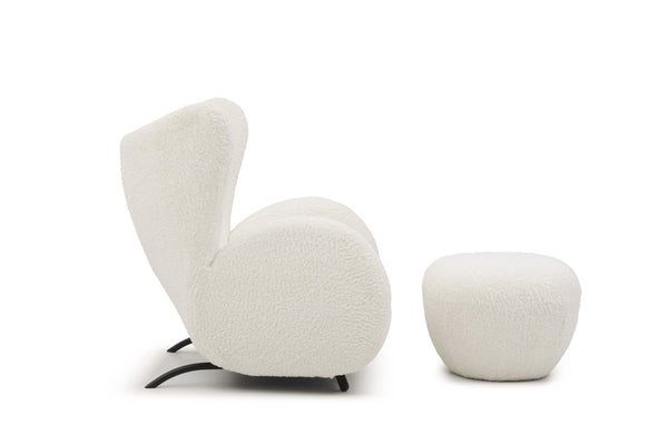 English Elm Modern Wingback Teddy Fabric Accent Chair with Ottoman Plush Ivory Reading Set W2664P347217