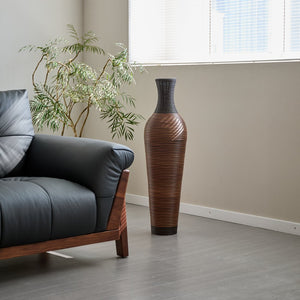 English Elm 39 Tall Designer Floor Vase 39.25" Black+Gray Two-Tone PVC Rattan 40" Modern Rustic Accent for Living Rooms W2796P193947