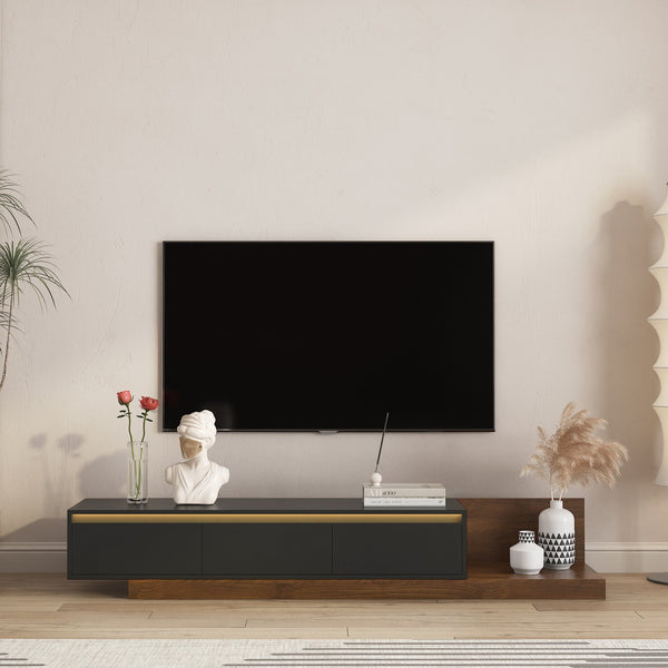 English Elm Modern Low Profile Media Cabinet with Led Lighting and Wood Storage for Living Room W1321P400994