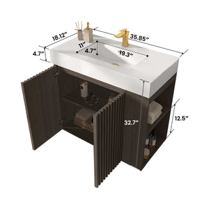 English Elm Galan Freestanding Bathroom Vanity Quartz Basin Fluted Wood Cabinet Modern Bath Oak,Smoke W1865S00219