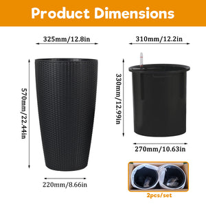English Elm Set of 2 Faux Rattan Tall Outdoor Planters with Auto Watering and Water Level Monitor Black W3213P325373