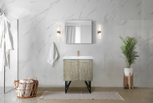 English Elm Rustic Acacia Bath Vanity 30" W With White Quartz Top, Rose Gold Faucet & 28" Mirror For Modern Style B2731S01930-GIGA