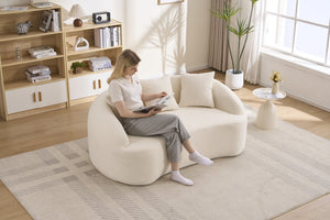 English Elm Ly-049s Curved Chenille Loveseat with Boneless Frame for Modern Living Spaces Off White W2231P402437