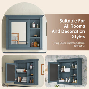English Elm 30'' Modern Medicine Cabinet with Mirror and Adjustable Shelves, MDF Wall-Mounted Bathroom Storage Solution Blue N710P192495M