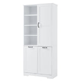 English Elm Bathroom Storage Cabinet With Doors and Drawers, Tilt-Out Laundry Hamper, Multiple Storage Space, Freestanding Style, Open Shelve, Adjustable Shelf, White (Old Sku:Wf530560Aak)