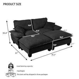 English Elm Modular Cloud Sectional Sofa Chenille Upholstered with Ottoman for Apartment Living Black W3163S00115