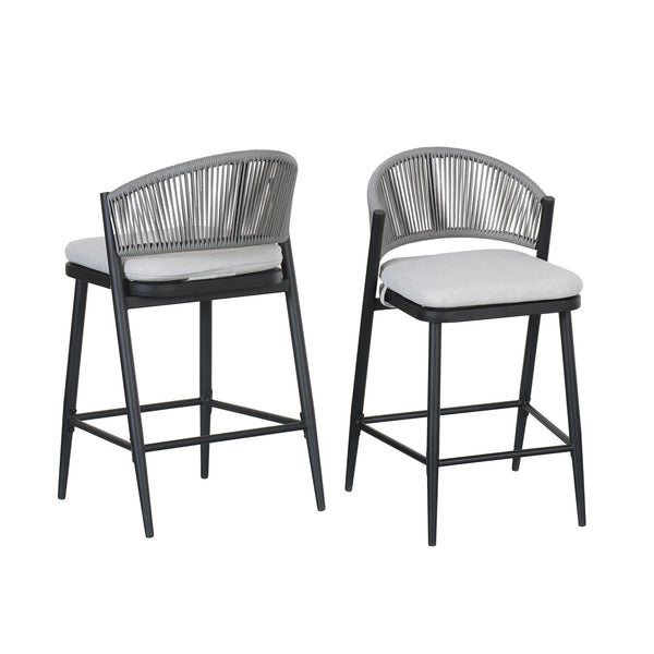 English Elm Christopher Knight Home® - Outdoor 26" High Metal Frame Counter Stools, Set Of 2 With Scallop Backrest & Cushions, Black Finish N772P245123B