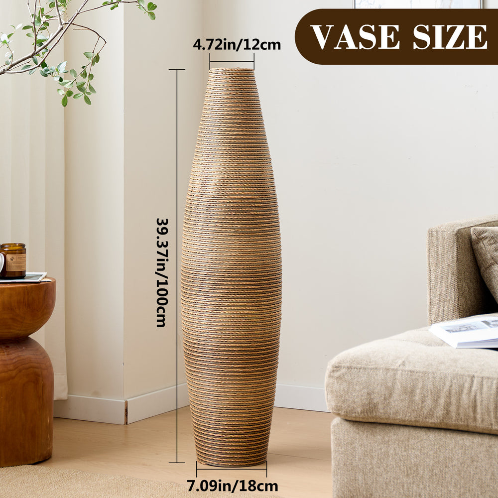 English Elm 39.4" Handcrafted Rattan-textured Pvc Tall Floor Vase Boho Entryway Sculptural Accent W2796P446205