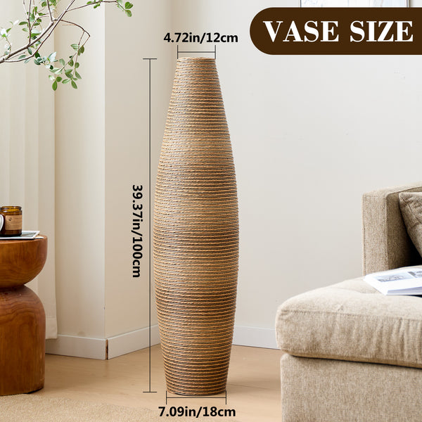 English Elm 39.4" Handcrafted Rattan-textured Pvc Tall Floor Vase Boho Entryway Sculptural Accent W2796P446205