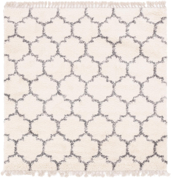 Unique Loom Hygge Shag Trellis Machine Made Trellis Rug Ivory, Gray 8' 0" x 8' 0"