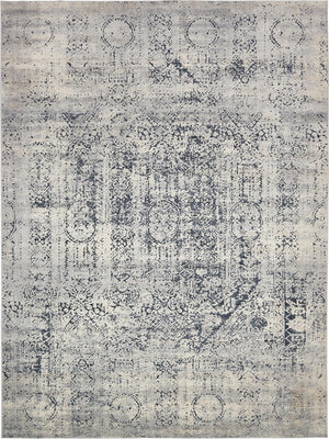 Unique Loom Chateau Quincy Machine Made Abstract Rug Gray, Beige/Navy Blue 9' 0" x 12' 2"