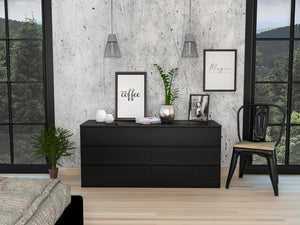 English Elm 6 Drawer Double Dresser with Superior Top, 60.4" Wide Engineered Wood, Smooth Metal Rails, FSC Certified Black 35.83 L x 24.02 W x 5.91 H B097S00162