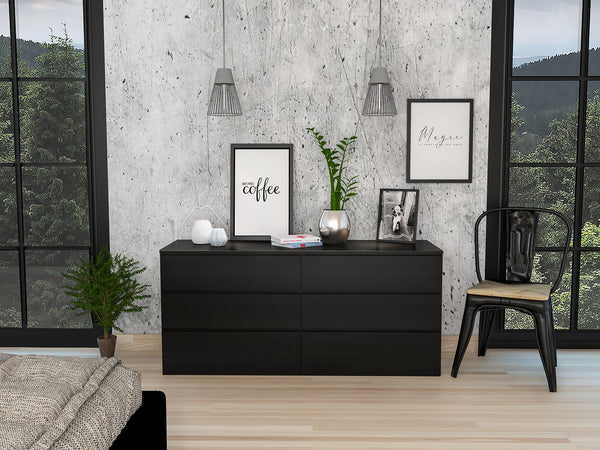 English Elm 6 Drawer Double Dresser with Superior Top, 60.4" Wide Engineered Wood, Smooth Metal Rails, FSC Certified Black 35.83 L x 24.02 W x 5.91 H B097S00162