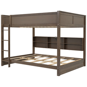 English Elm Queen Over Bunk Bed Solid Pine Cabin Frame with Storage and Usb Charging Wood GX000399AAD