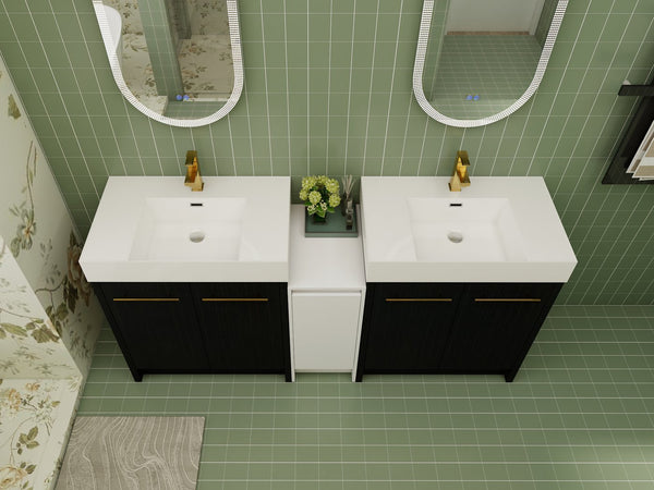 English Elm 72 Inch Freestanding Bathroom Vanity Set With Resin Sink, Storage Cabinets & Soft-Close Doors W999S00300